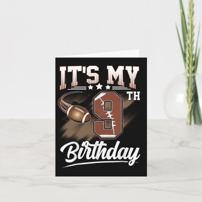 Kids 9 Year Old It's My 9th Birthday Football Them Card (Front)