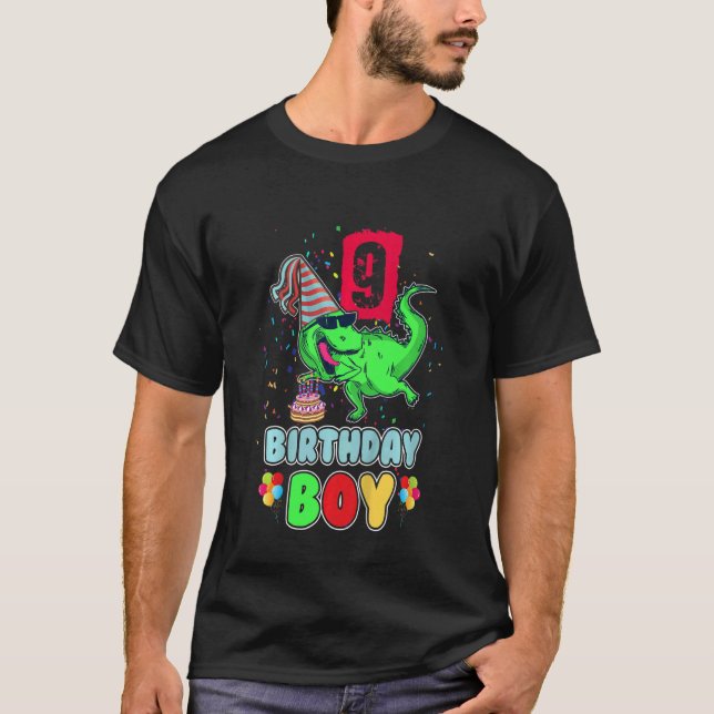Kids 9 Year Old  Rawr I'm 9th Birthday Boy Dinosau T-Shirt (Front)