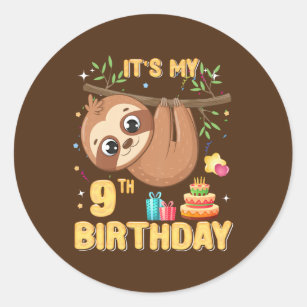 Kids 9 Year Old Sloth Girl Party Cute Sloth Lover Classic Round Sticker