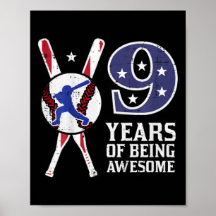 Kids 9 Years Being Awesome Bysebyll Flag 9th Birth Poster