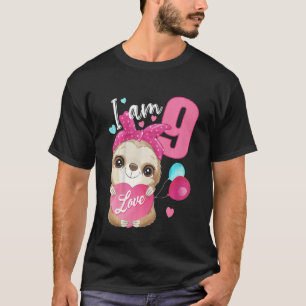 Kids 9 Years Old 9 Birthday Outfit Boy Girl Slooth T-Shirt