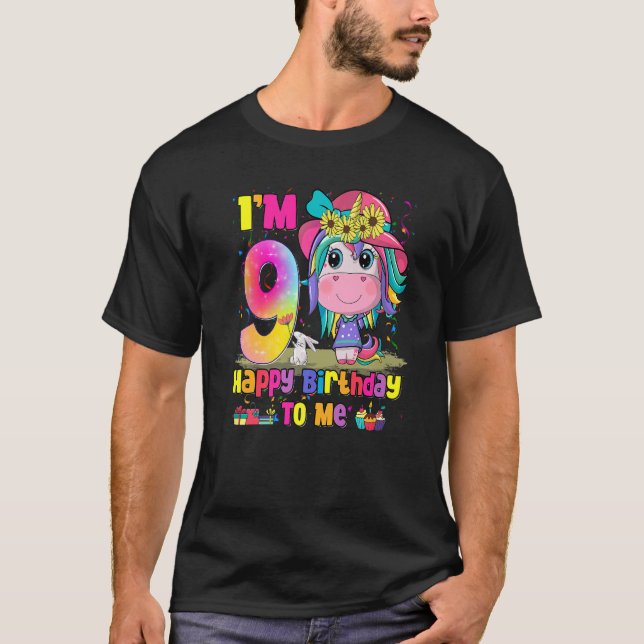 Kids 9 Years Old  9th Birthday Girl Princess Unico T-Shirt (Front)