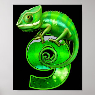 Kids 9 Years Old Lizard 9th Birthday Party Poster