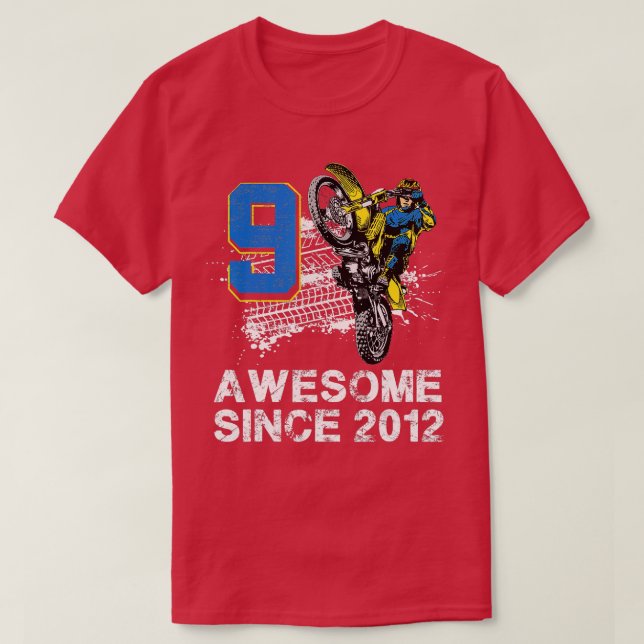 Kids 9th Birthday 9 Year Old Dirt Bike Boy Party T-Shirt (Design Front)