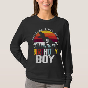 Kids 9th Birthday Boy 9 Year Old Dinosaur Trex Awe T-Shirt
