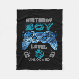 Kids 9th Birthday Gamer Level 9 Unlocked Video Gam Fleece Blanket