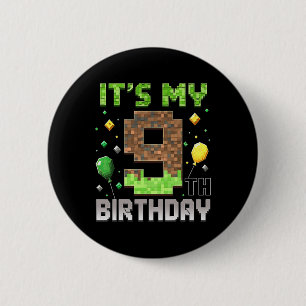 Kids 9th Birthday Gamer Pixel 9 Years Old Video Ga 6 Cm Round Badge