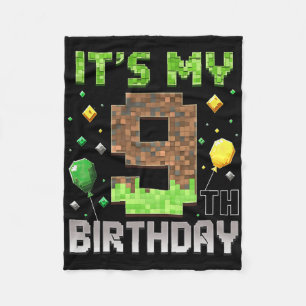 Kids 9th Birthday Gamer Pixel 9 Years Old Video Ga Fleece Blanket