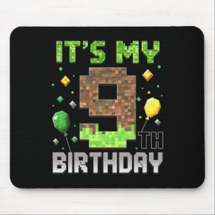 Kids 9th Birthday Gamer Pixel 9 Years Old Video Ga Mouse Mat