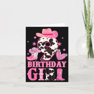 Kids 9th Birthday Girl Rodeo Western Cowgirl Birth Card