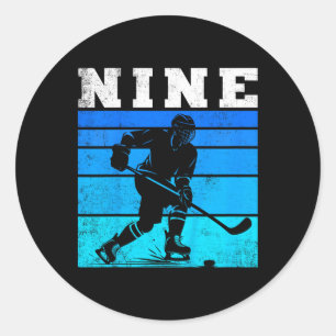 Kids 9th Birthday Ice Hockey Boy And Gil Nine Hock Classic Round Sticker