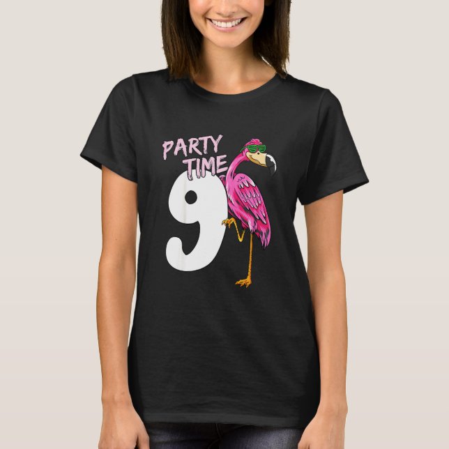 Kids 9th Birthday  Pink Flamingo  For Girls 9 Year T-Shirt (Front)
