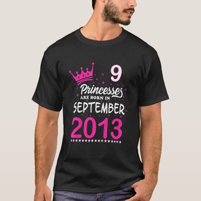 Kids 9th Birthday Pink Princesses Are Born In Sept T-Shirt (Front)