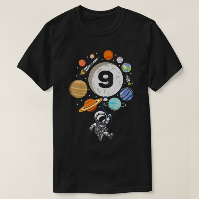 Kids 9th Birthday Planet Balloon Astronaut Happy N T-Shirt (Design Front)