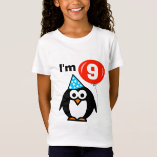 Kids 9th Birthday shirt   penguin with red balloon