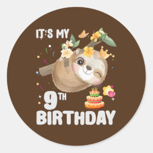 Kids 9th Birthday Sloth Girl Party Cute Sloth Classic Round Sticker