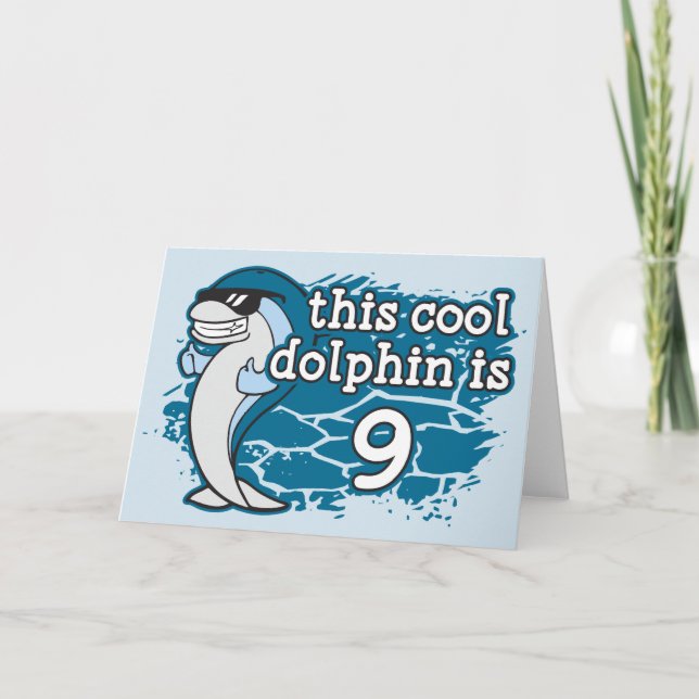 Kid's 9th Birthday This Cool Dolphin is Nine Card (Front)