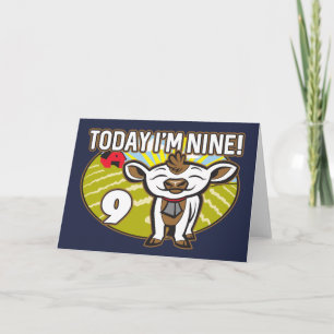 Kid's 9th Birthday Today I'm Nine! Cute Cow Card