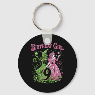 Kids 9th Birthday Witch Pink And Green 9 Years Old Key Ring