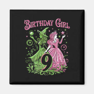 Kids 9th Birthday Witch Pink And Green 9 Years Old Magnet