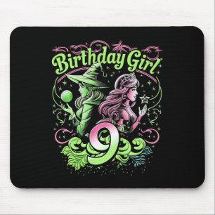 Kids 9th Birthday Witch Pink And Green 9 Years Old Mouse Mat