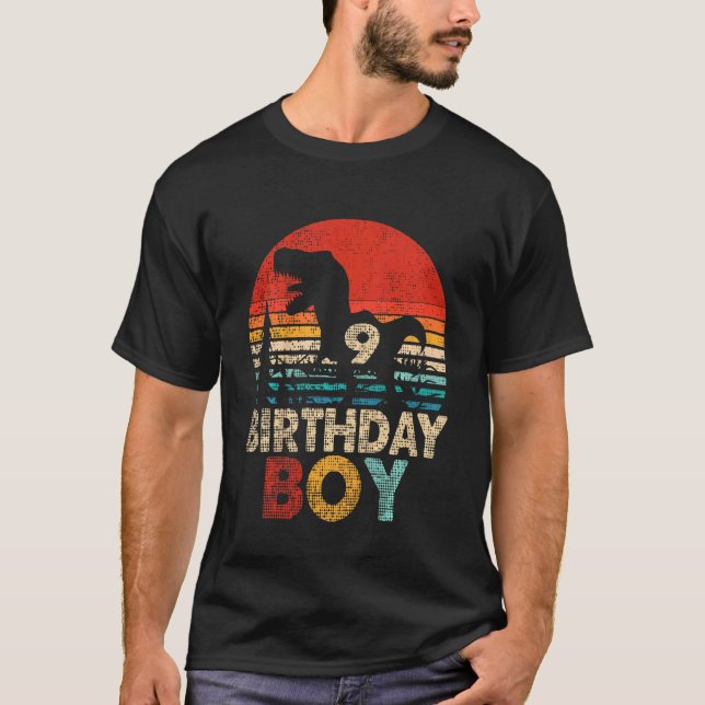 Kids 9th Dinosaur Birthday Boy Rex 9 Year Old Birt T-Shirt (Front)