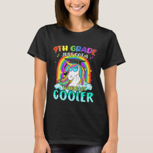 Kids 9th Grade Cooler Student Unicorn Rainbow Back T-Shirt