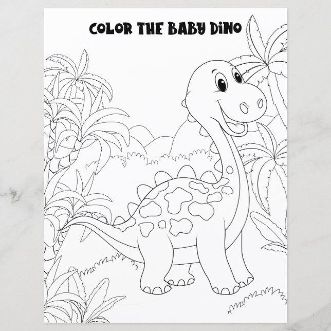 Kids Activity Cute Fun Dinosaur Colouring Page (Front)