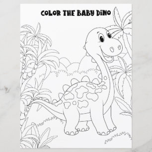 Kids Activity Cute Fun Dinosaur Colouring Page