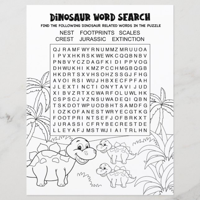 Kids Activity Dinosaur Puzzle Word Search (Front)