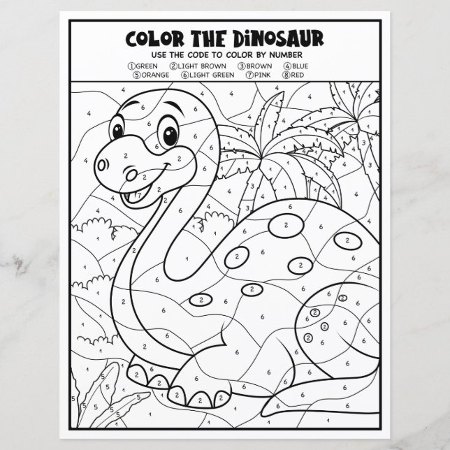 Kids Activity Fun Dinosaur Colouring Page By Numbe (Front)