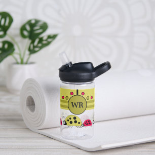 Kids add initials ladybugs green red water bottle
