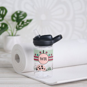 Kids add initials ladybugs pink green water bottle