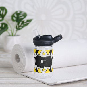 Kids add initials stars triangles black yellow water bottle