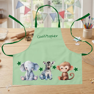 Kid's add name cute animals stars green apron