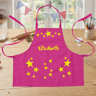 Kid's add name stars yellow pink apron