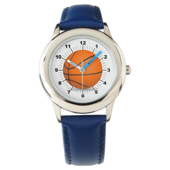 Kid's Adjustable Basketball Blue Number Watch (Front)