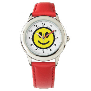 Kid's Adjustable Happy Face Red Hearts Watch