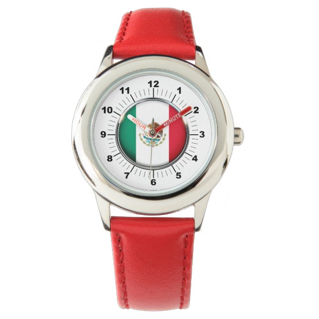 Kid's Adjustable Mexico Flag Red Numbere Watch (Front)