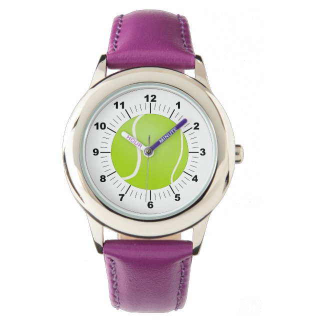 Kid's Adjustable Tennis Ball Purple Ribb Watch (Front)