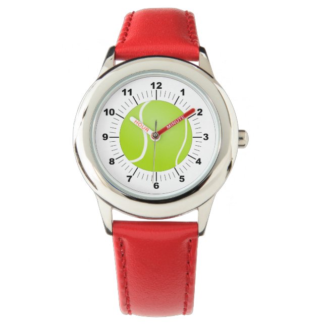 Kid's Adjustable Tennis Ball Red Hearts  Watch (Front)