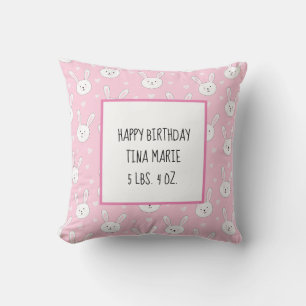 Kids Adorable Bunny Rabbit Easter Pink Hearts Cushion