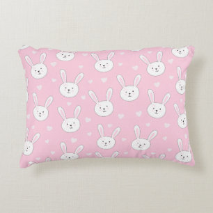 Kids Adorable Bunny Rabbit Easter Pink Hearts Decorative Cushion