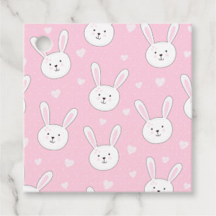 Kids Adorable Bunny Rabbit Easter Pink Hearts Favour Tags