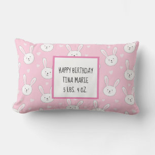 Kids Adorable Bunny Rabbit Easter Pink Hearts Lumbar Cushion
