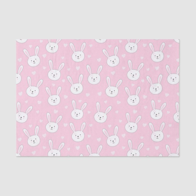 Kids Adorable Bunny Rabbit Easter Pink Hearts Tissue Paper (Front)