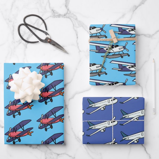 Kids Aeroplane Trio Wrapping Paper Sheet (Front)