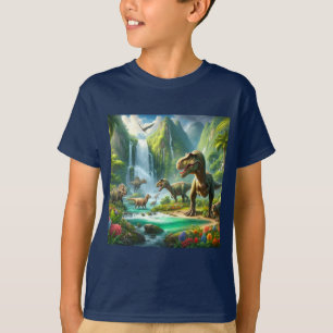 Kids AI Art Dinosaurs Tropical Green T-Shirt