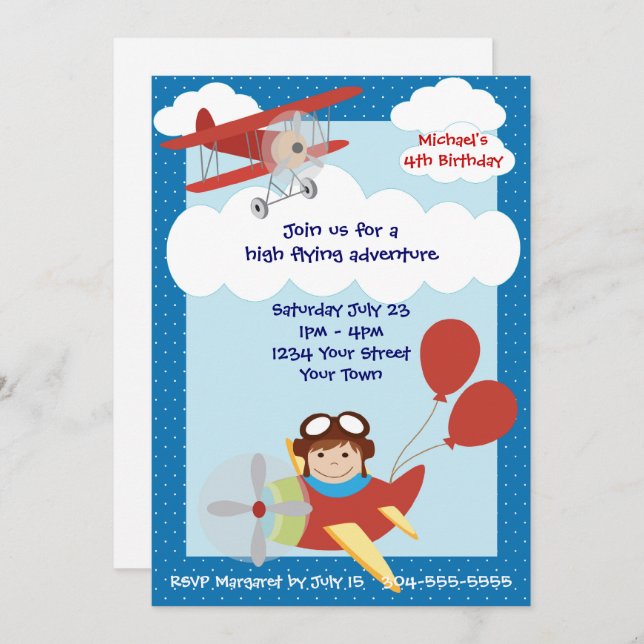 Kids Airplanes Birthday Party Invitation (Front/Back)