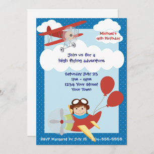 Kids Airplanes Birthday Party Invitation